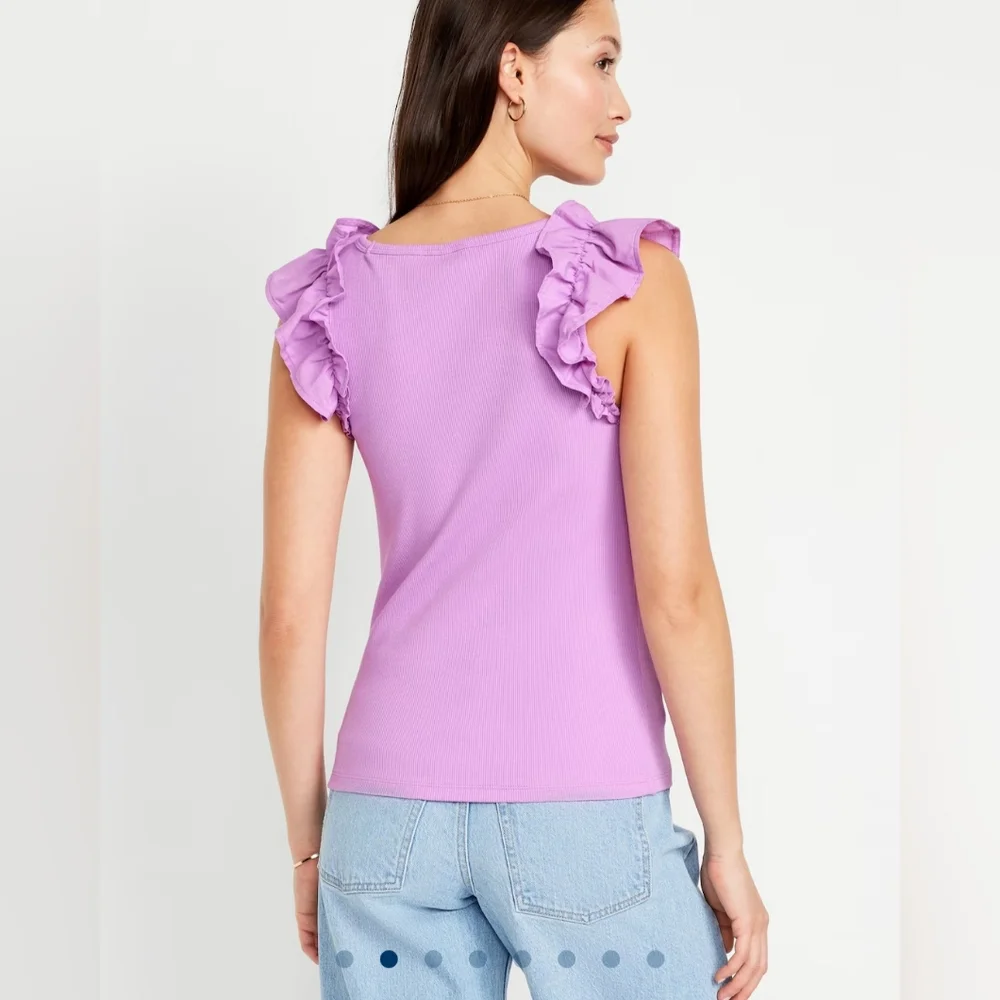 OLD NAVY MIXED FABRIC RUFFLED TANK TOP PINK ROCK ROSE Medium NEW WITH TAGS NWT - Picture 3 of 3